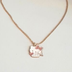White & Pink Enamel Kitty Cat Necklace